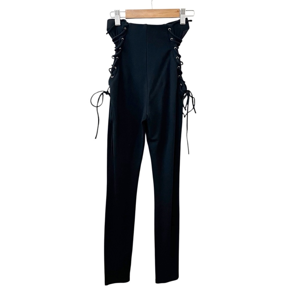 H.ours Revolve High and Wide Lace Up Leggings Sexy Festival Concert Black Small - Picture 6 of 12